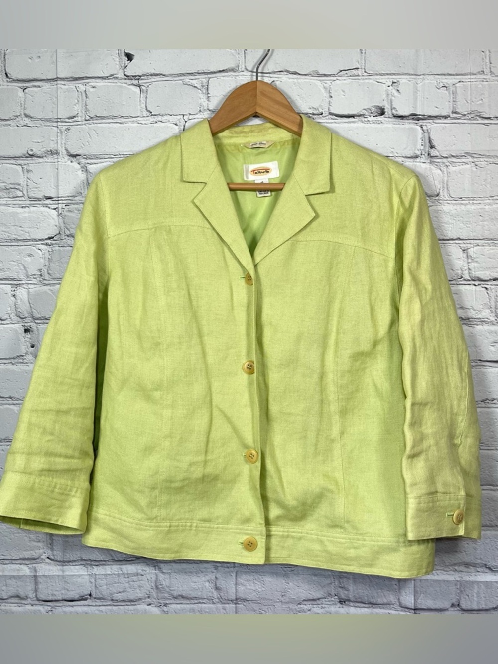 Talbots Lime Green Irish Linen Blazer Jacket Womens Size 10 Lightweight Vintage